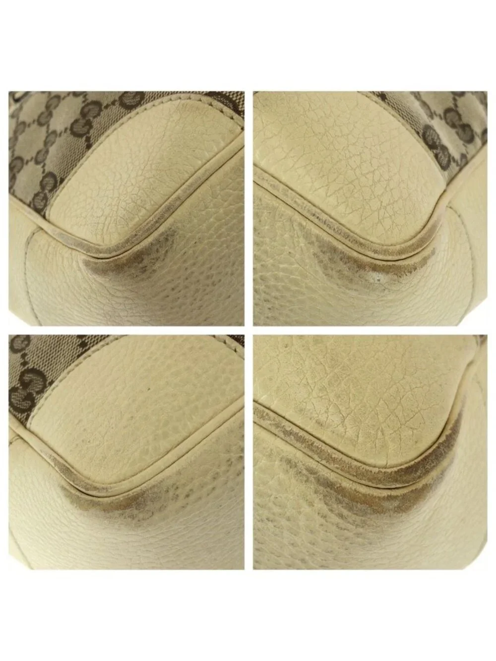 Gucci 2-Way Beige Gold GG Canvas Leather Shoulder Bag